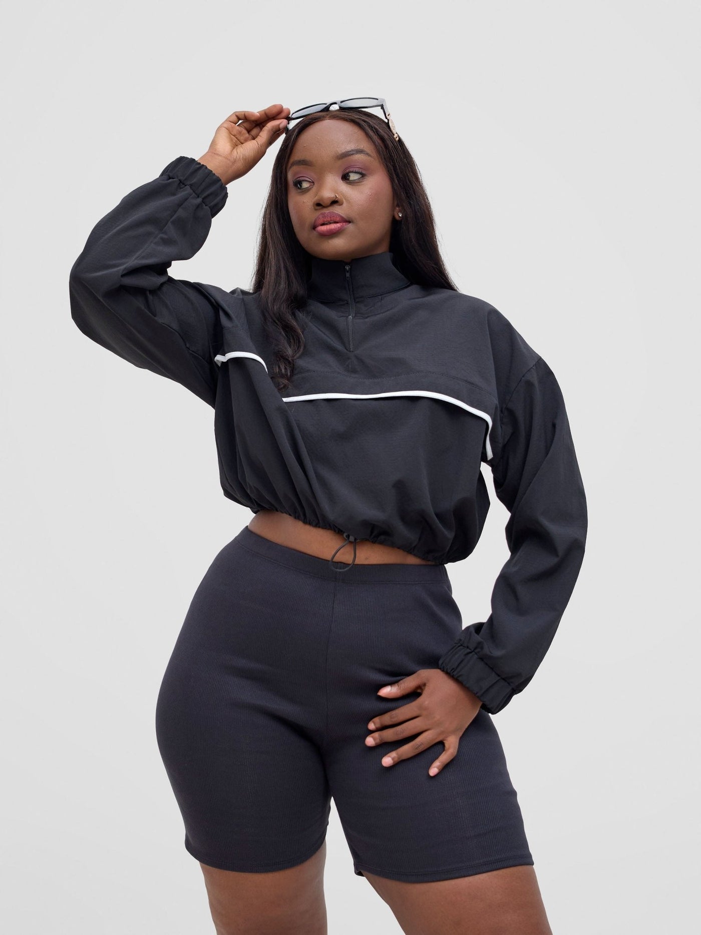 Zoya Vasha Midriff Jacket - Black / White Mesh - Shopzetu