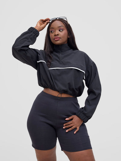 Zoya Vasha Midriff Jacket - Black / White Mesh - Shopzetu