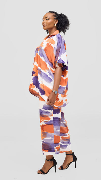 Vivo Sanali Wide Leg Pants- Purple / Peach Print