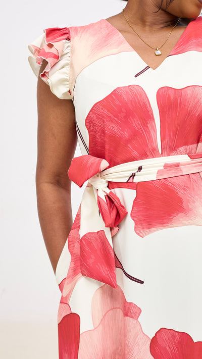 Vivo Nasinka A-Line Maxi Dress - Off White / Red Tilla Print