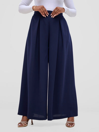 Vivo Hari Wide Leg Pants - Navy Blue - Shopzetu