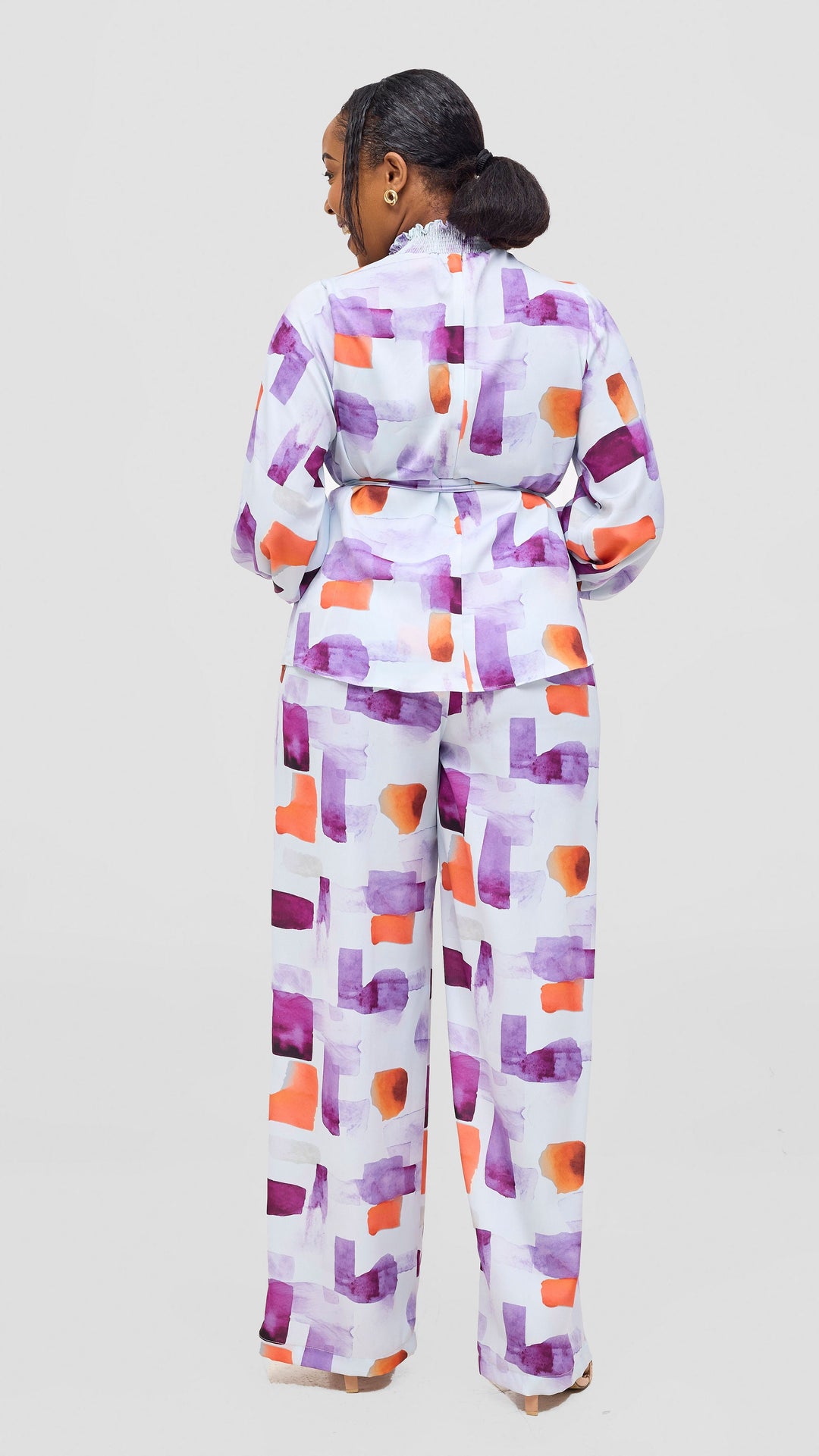 Vivo Ayah Drawstring Pants - Lilac / Orange Zani Print