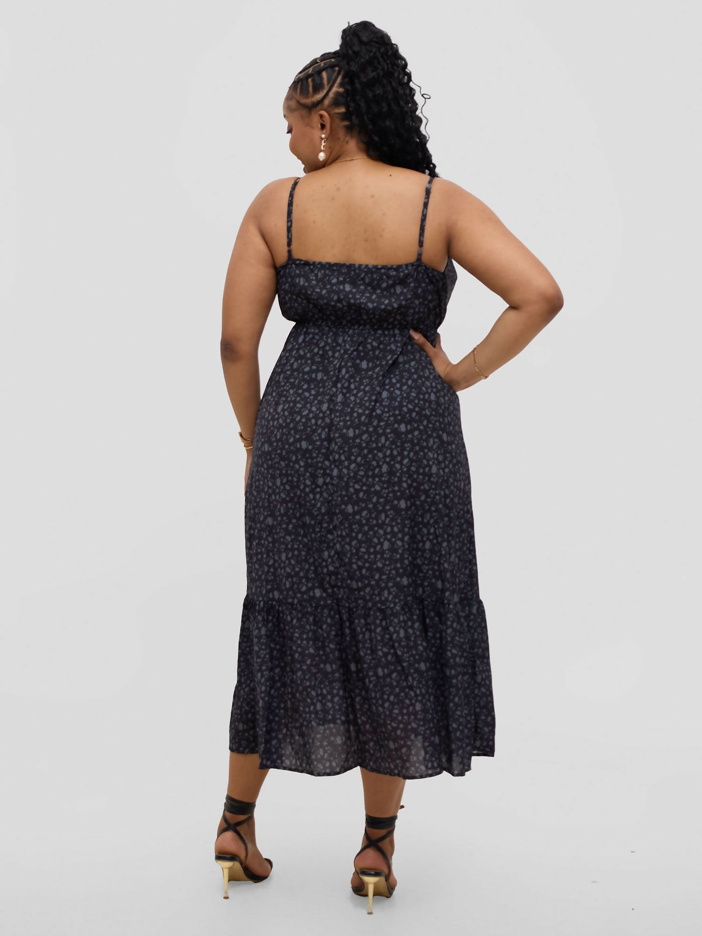 Hessed V - neck Midi Sleeveless Dress - Black - Shopzetu