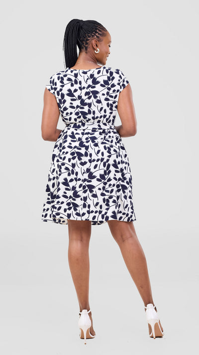 Vivo Basic Cap Sleeve Knee Length Dress - White Navy