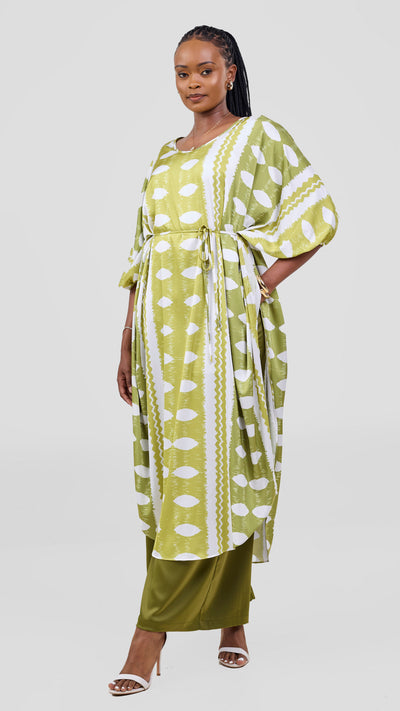 Vivo Essi Scalloped Top - White / Olive Print