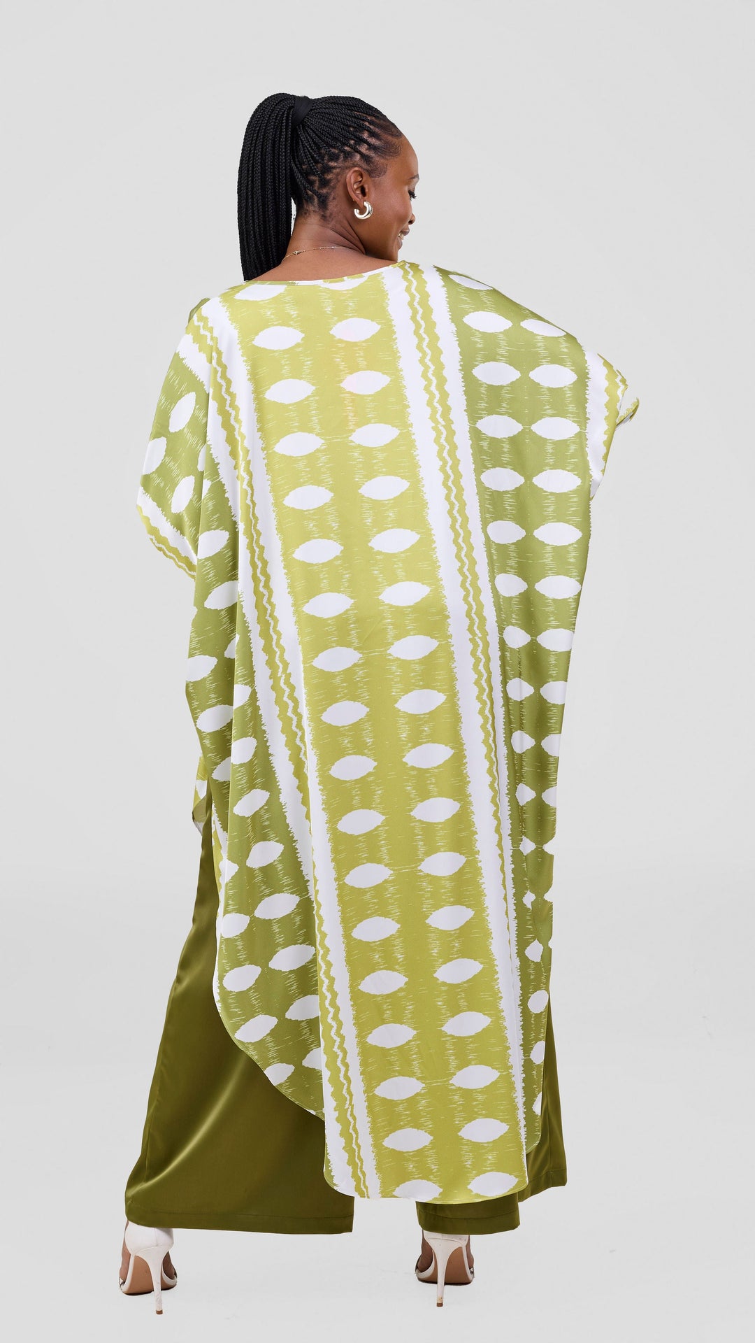 Vivo Essi Scalloped Top - White / Olive Print