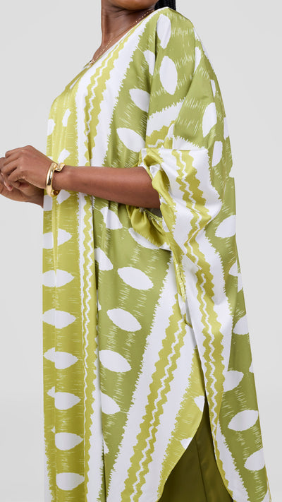 Vivo Essi Scalloped Top - White / Olive Print