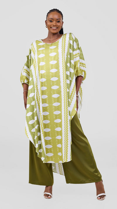 Vivo Essi Scalloped Top - White / Olive Print