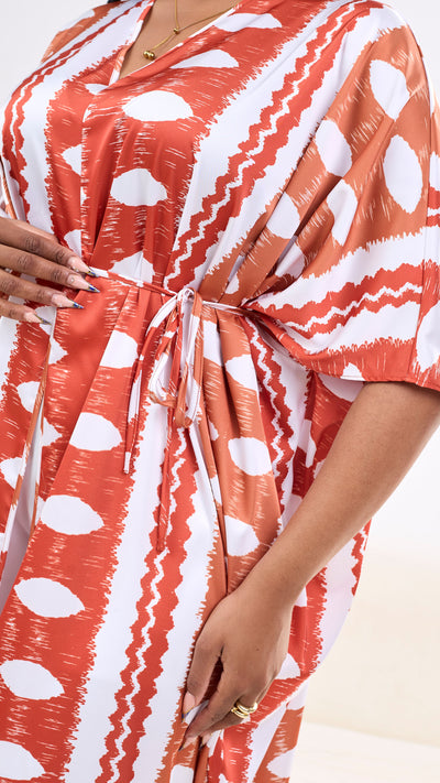 Vivo Essi Front Slit Maxi Top - White / Rust Print