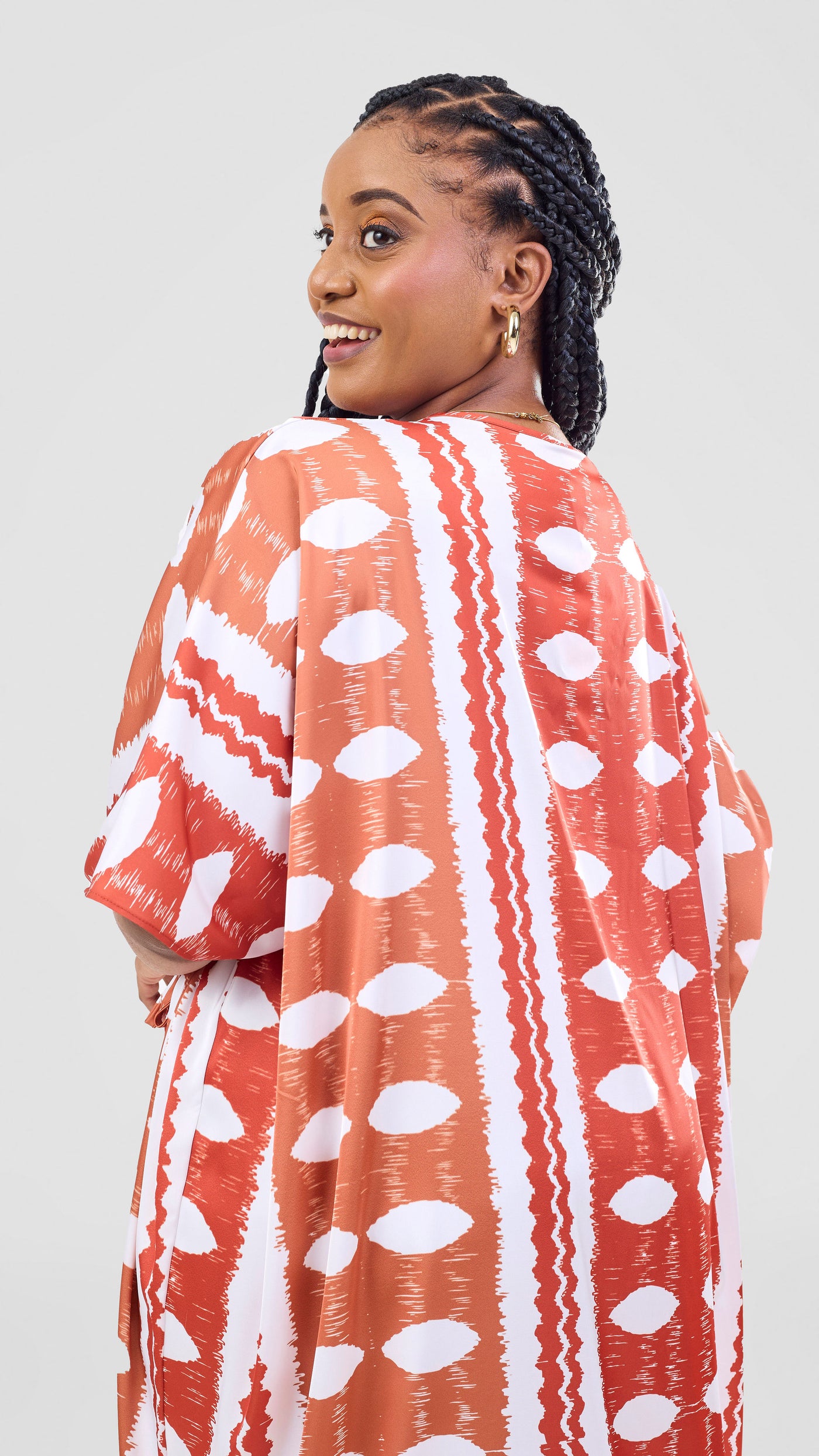 Vivo Essi Front Slit Maxi Top - White / Rust Print