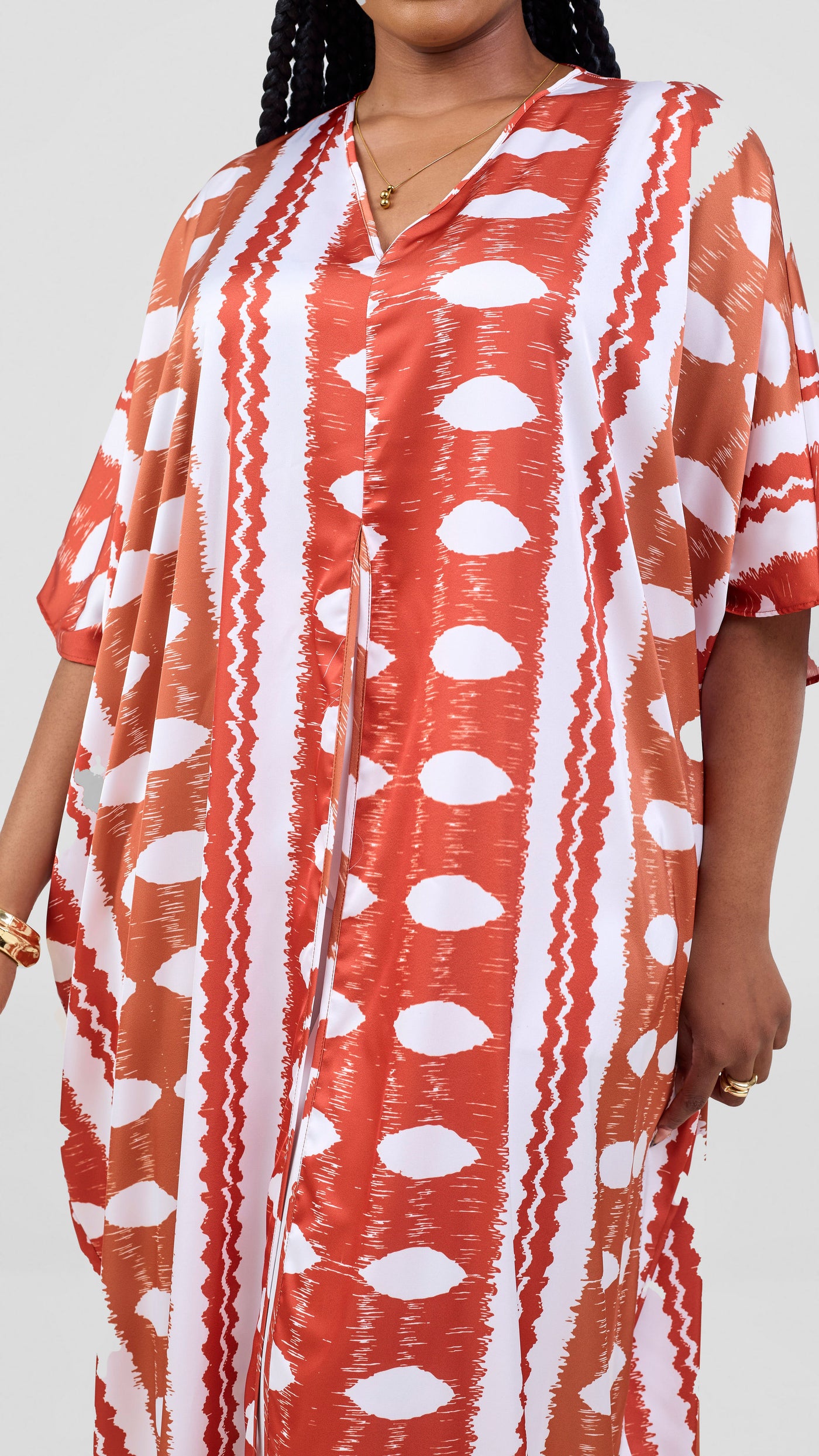 Vivo Essi Front Slit Maxi Top - White / Rust Print