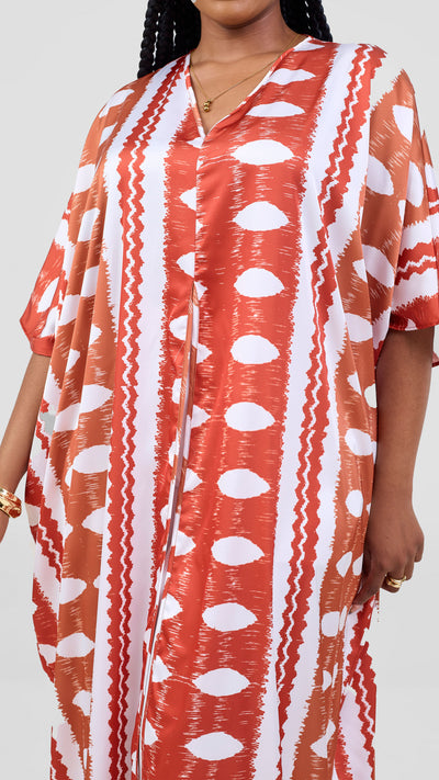 Vivo Essi Front Slit Maxi Top - White / Rust Print