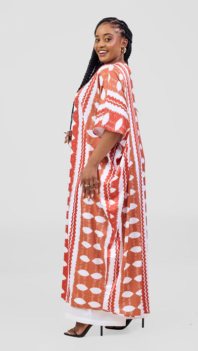 Vivo Essi Front Slit Maxi Top - White / Rust Print