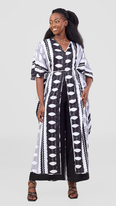 Vivo Essi Front Slit Maxi Top - White / Black Print