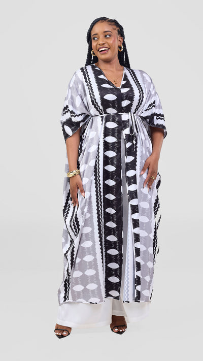 Vivo Essi Front Slit Maxi Top - White / Black Print