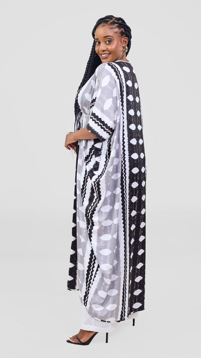 Vivo Essi Front Slit Maxi Top - White / Black Print