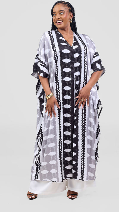 Vivo Essi Front Slit Maxi Top - White / Black Print