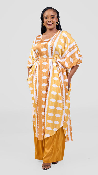 Vivo Essi Scalloped Top - White / Dark Mustard Print