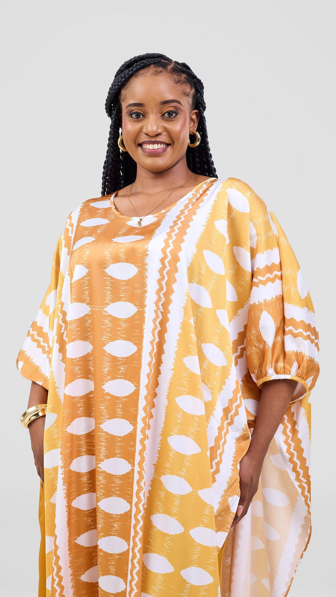 Vivo Essi Scalloped Top - White / Dark Mustard Print