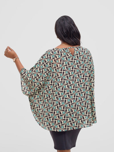 Vivo Sakari Circular Loose Top - Beige / Blue Print - Shopzetu