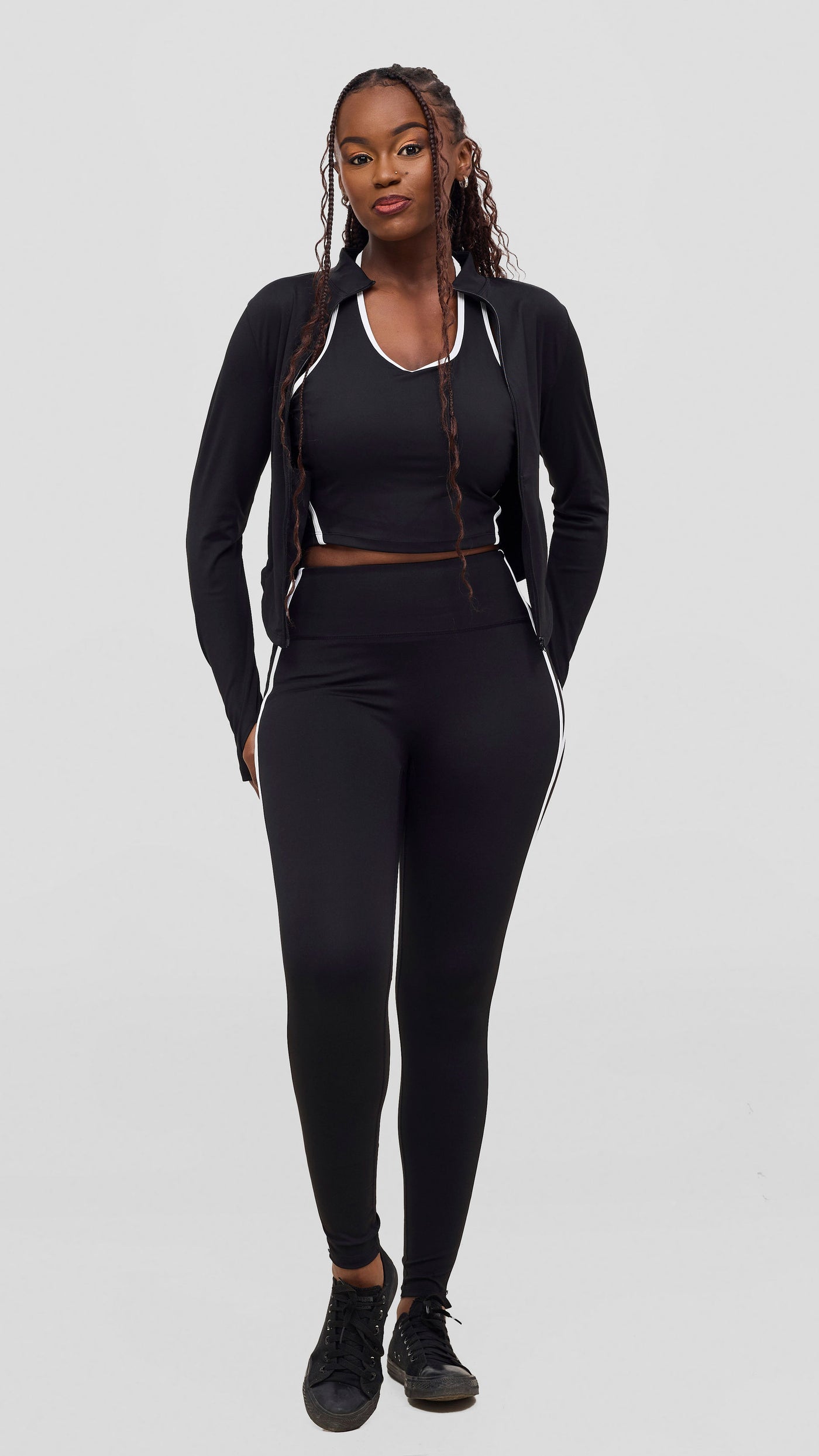 Flen Store 3- Piece Sports (Vest Bra, Leggings, Jacket set) - Black