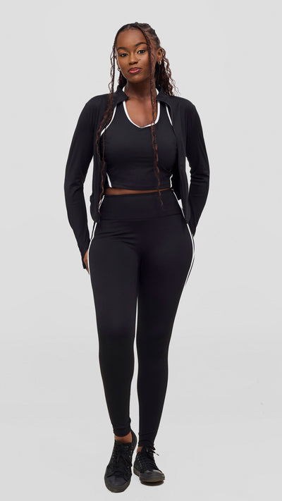 Flen Store 3- Piece Sports (Vest Bra, Leggings, Jacket set) - Black