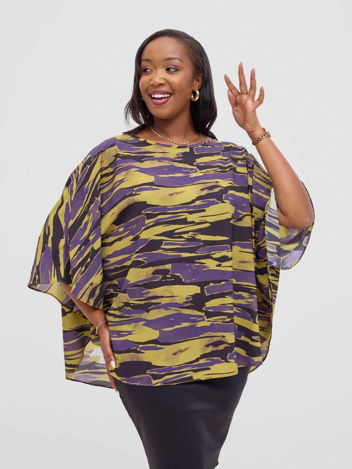 Vivo Sakari Circular Loose Top - Yellow / Purple Print - Shopzetu