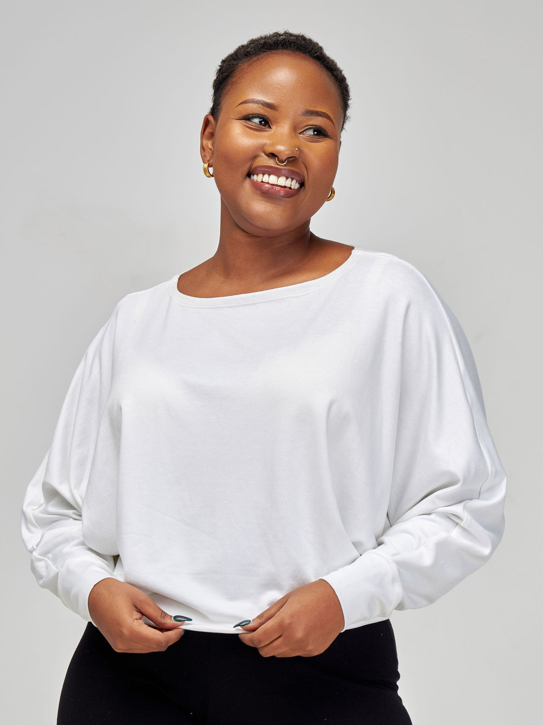Vivo Bana Batwing Top in Jersey - White