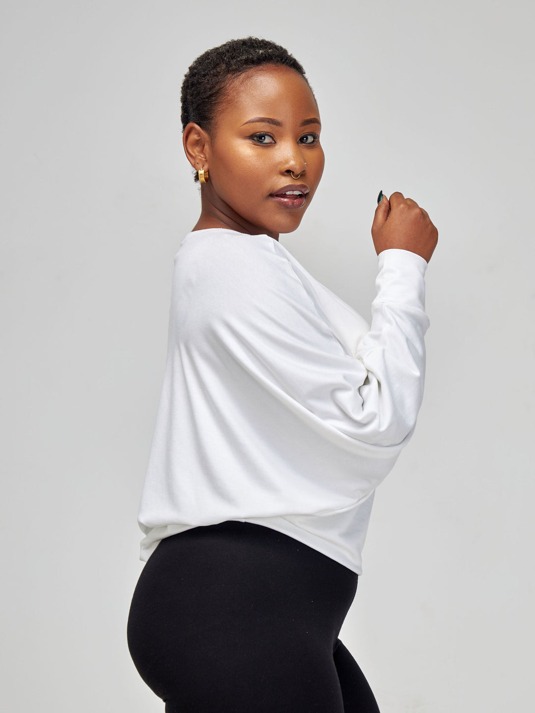 Vivo Bana Batwing Top in Jersey - White