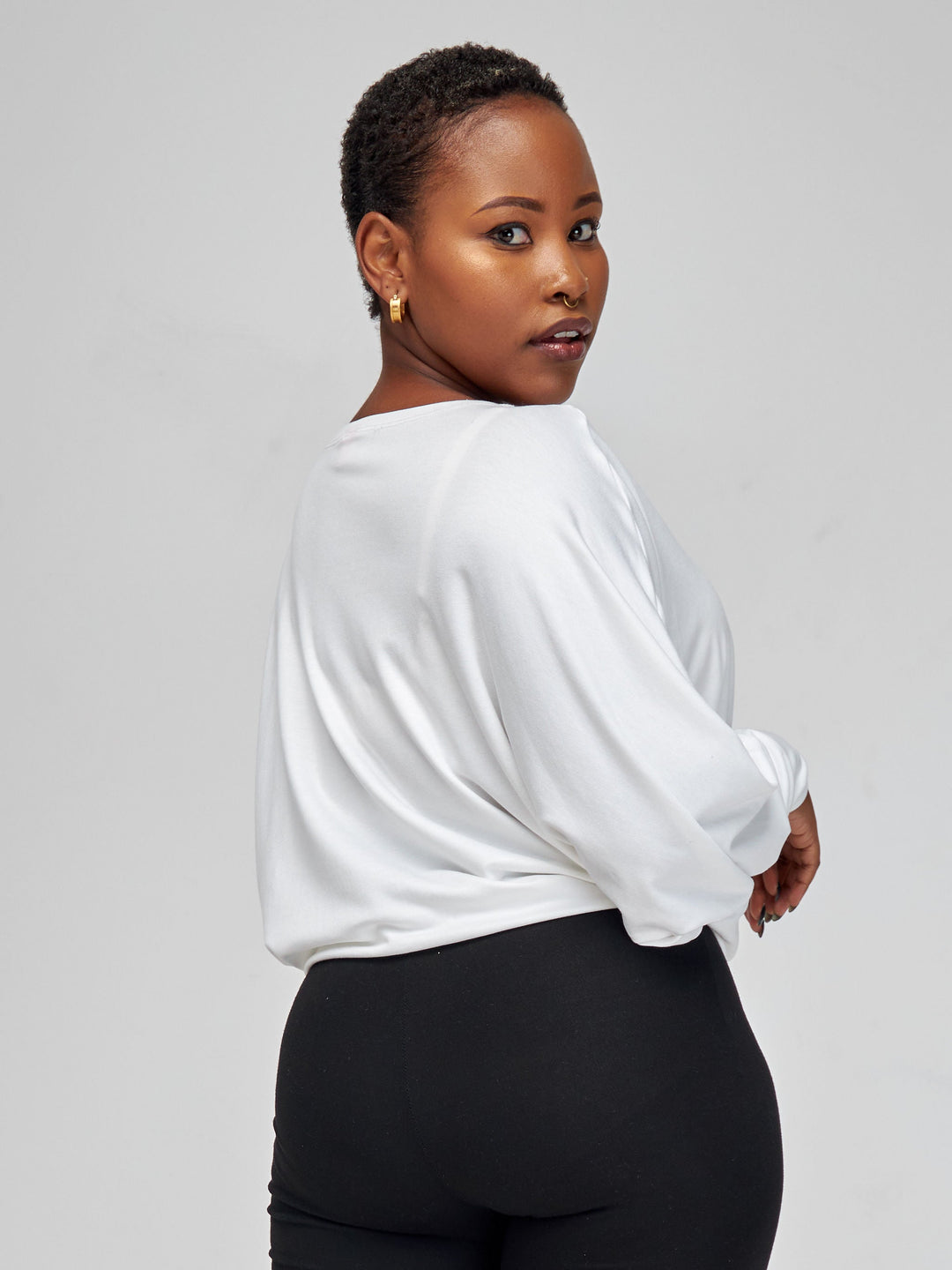 Vivo Bana Batwing Top in Jersey - White