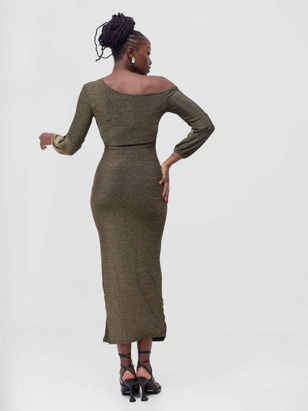 Stylish Sisters Bodycon Shimmering Dress - Brown - Shopzetu