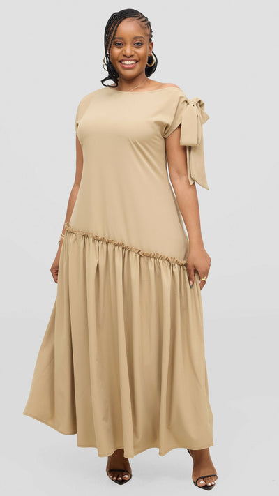 Jolly Fancy Wear Curvy Plus Size Tanua Shift Dress - Beige