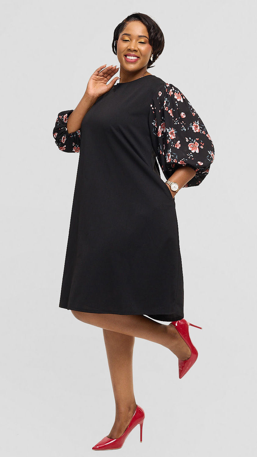 Lucille Couture Flora Shift Dress - Black