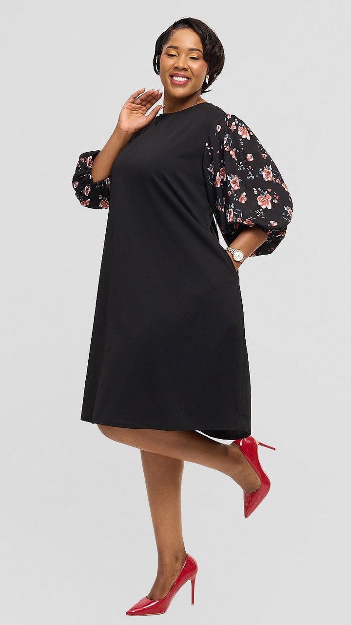 Lucille Couture Flora Shift Dress - Black