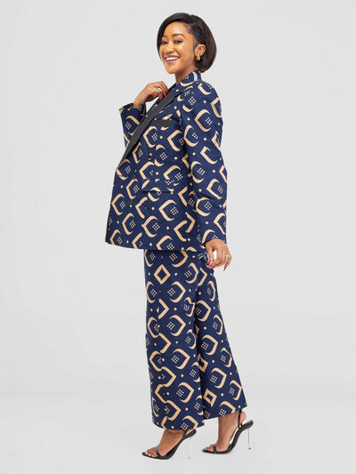 SBV Ankara Blazer Jacket - Navy Blue - Shopzetu