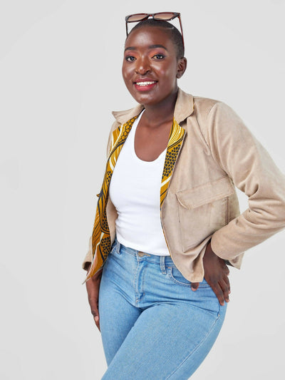 Mikono Africa Cropped Corduroy 'Chai' Jacket - Brown - Shopzetu