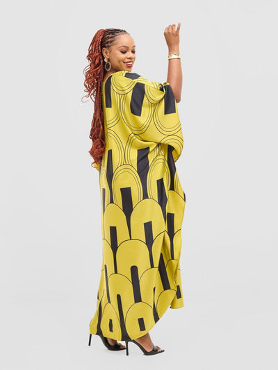 Vivo Amai Maxi Kaftan Dress - Lime / Black Lango Print - Shopzetu