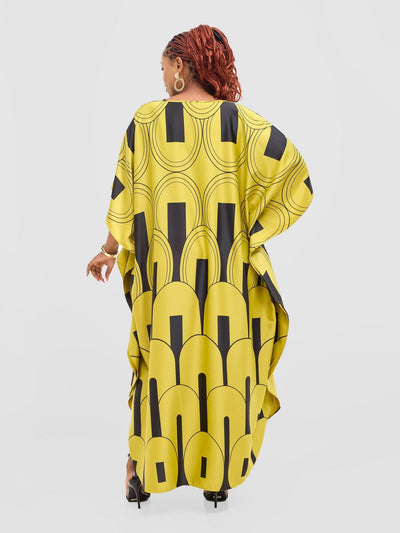 Vivo Amai Maxi Kaftan Dress - Lime / Black Lango Print - Shopzetu