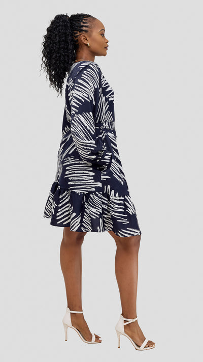 Vivo Serwa Tent Dress - Navy / White Print