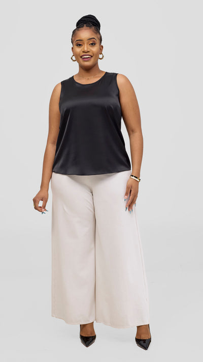 Vivo Nora Round Neck Sleeveless Top - Black