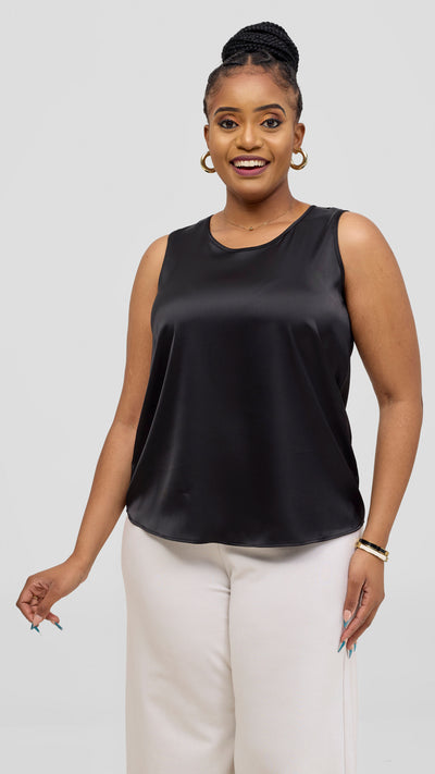 Vivo Nora Round Neck Sleeveless Top - Black