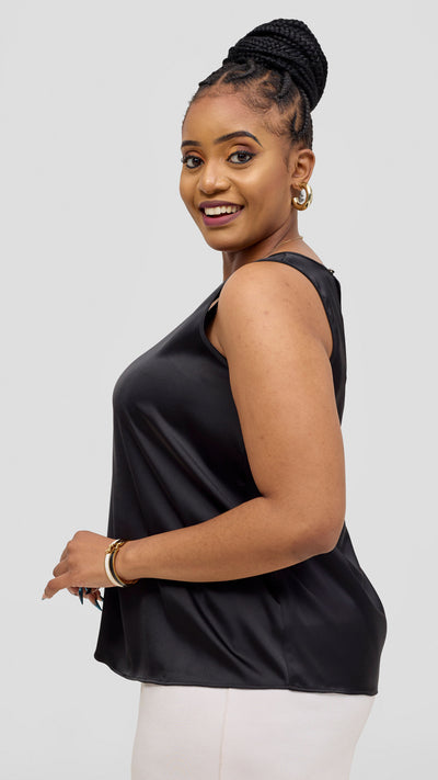 Vivo Nora Round Neck Sleeveless Top - Black
