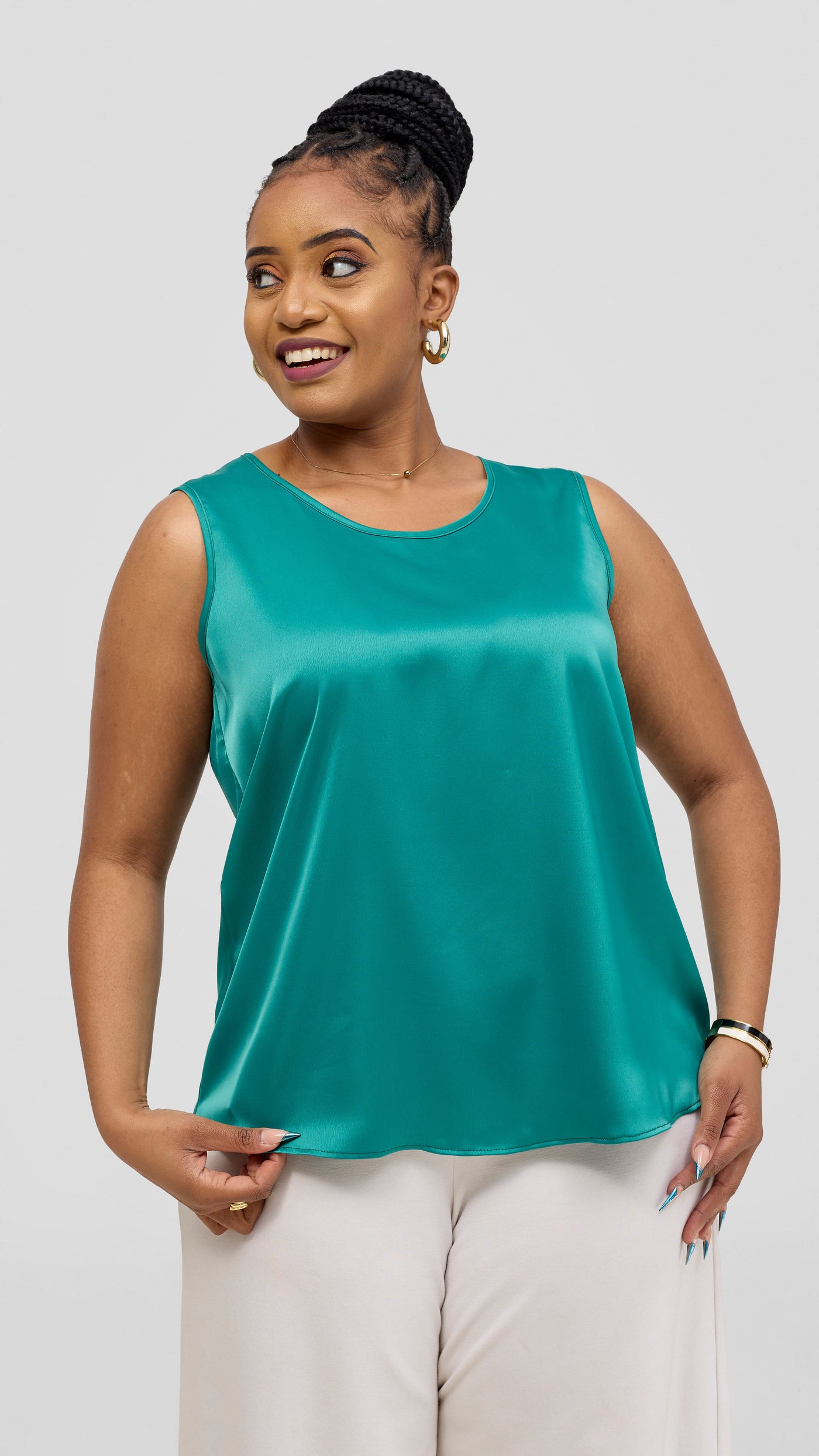 Vivo Nora Round Neck Sleeveless Top - Sea Green