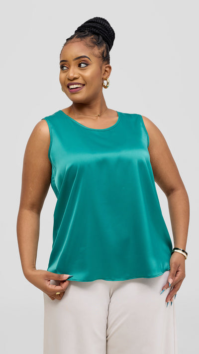 Vivo Nora Round Neck Sleeveless Top - Sea Green