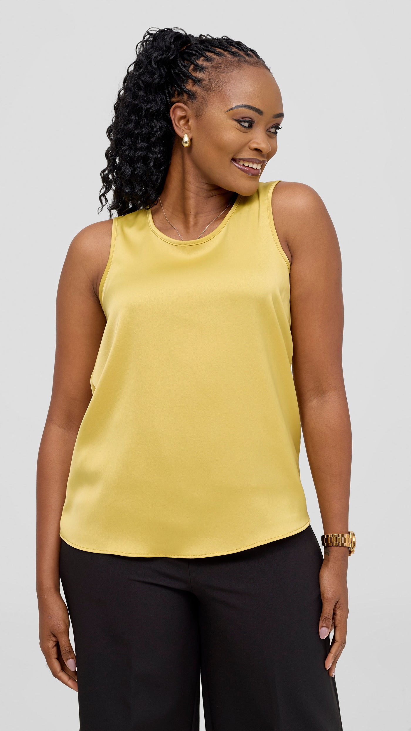 Vivo Nora Round Neck Sleeveless Top - Yellow