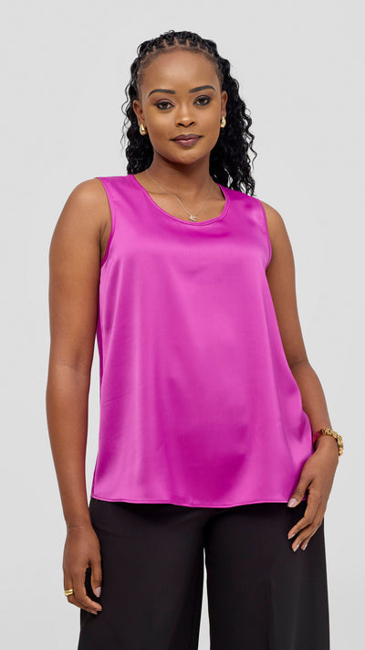 Vivo Nora Round Neck Sleeveless Top - Magenta
