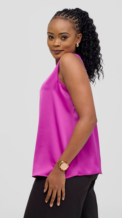 Vivo Nora Round Neck Sleeveless Top - Magenta