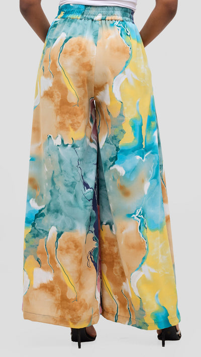 Vivo Basic Crepe Pants - Tan / Navy Print