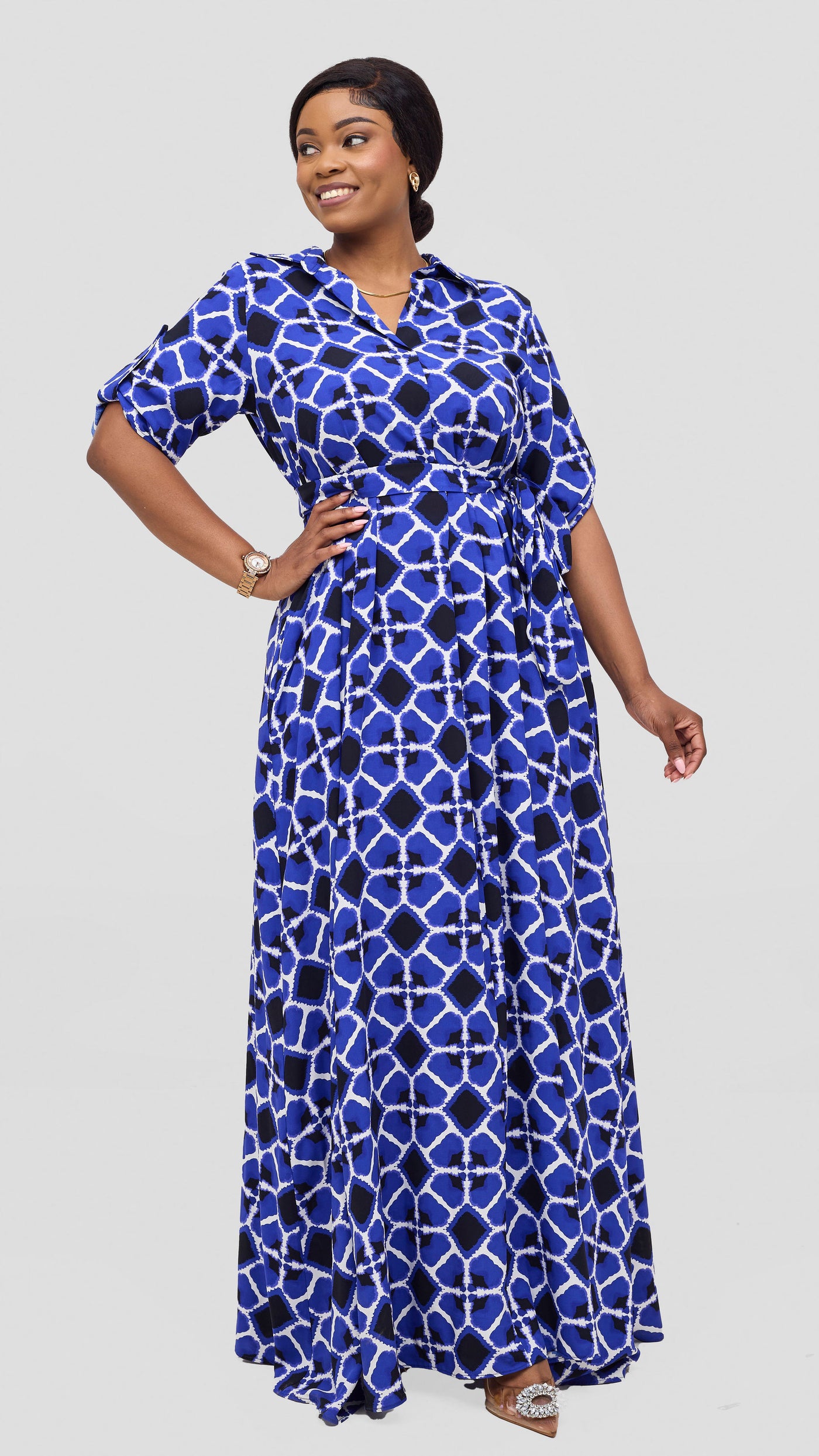 Vivo Yumi Maxi Shirt Dress - Blue / White Print