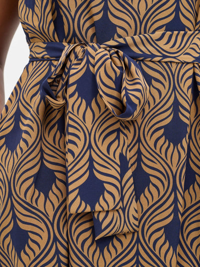 Vivo Basic Sleeveless Tent Dress - Navy / Tan Sika Print - Shopzetu